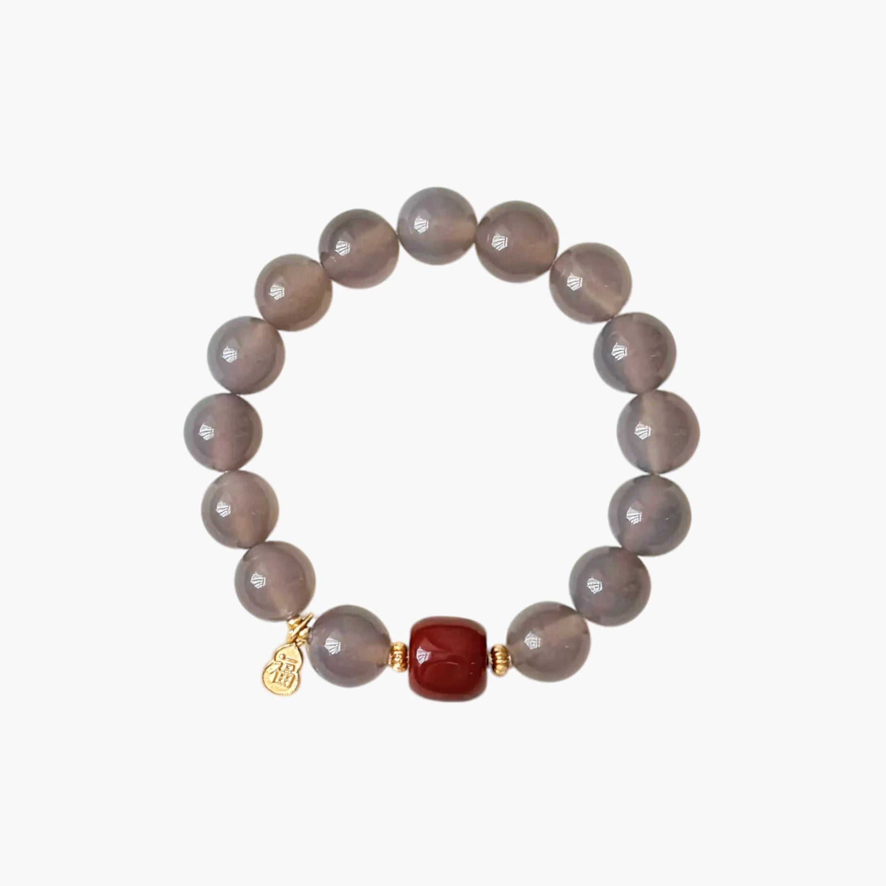 Balanced Energy Bracelet made with Red Agate and Gray Agate gemstones, gold-plated S925 silver accents