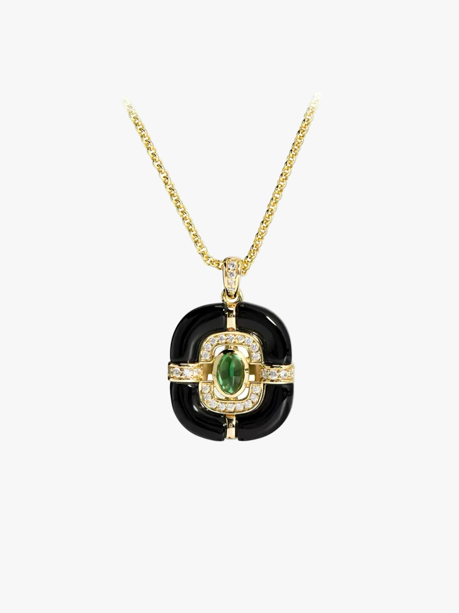 Black Onyx & Emerald Pendant Necklace