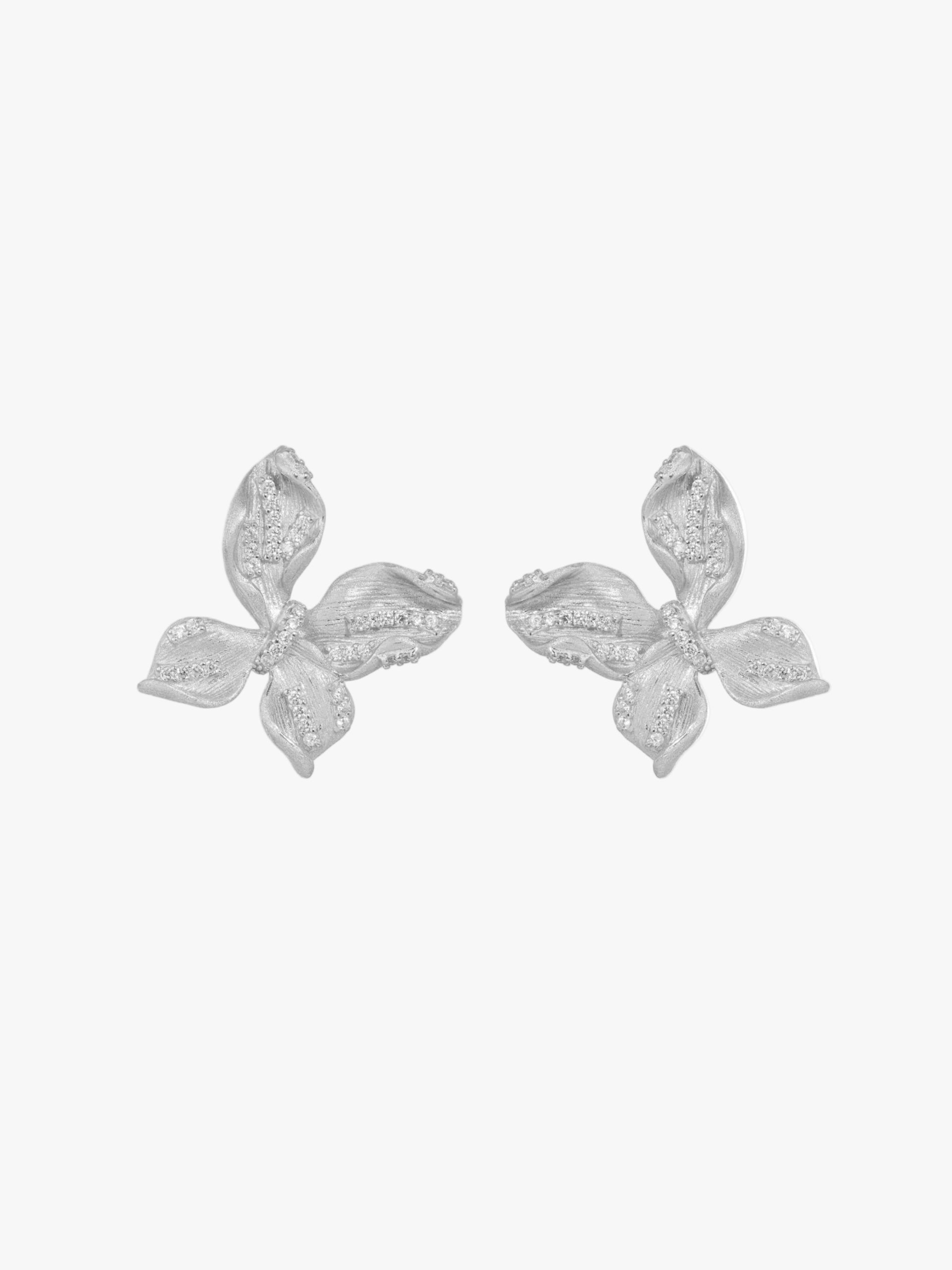 Brushed Silver Butterfly Stud Earrings
