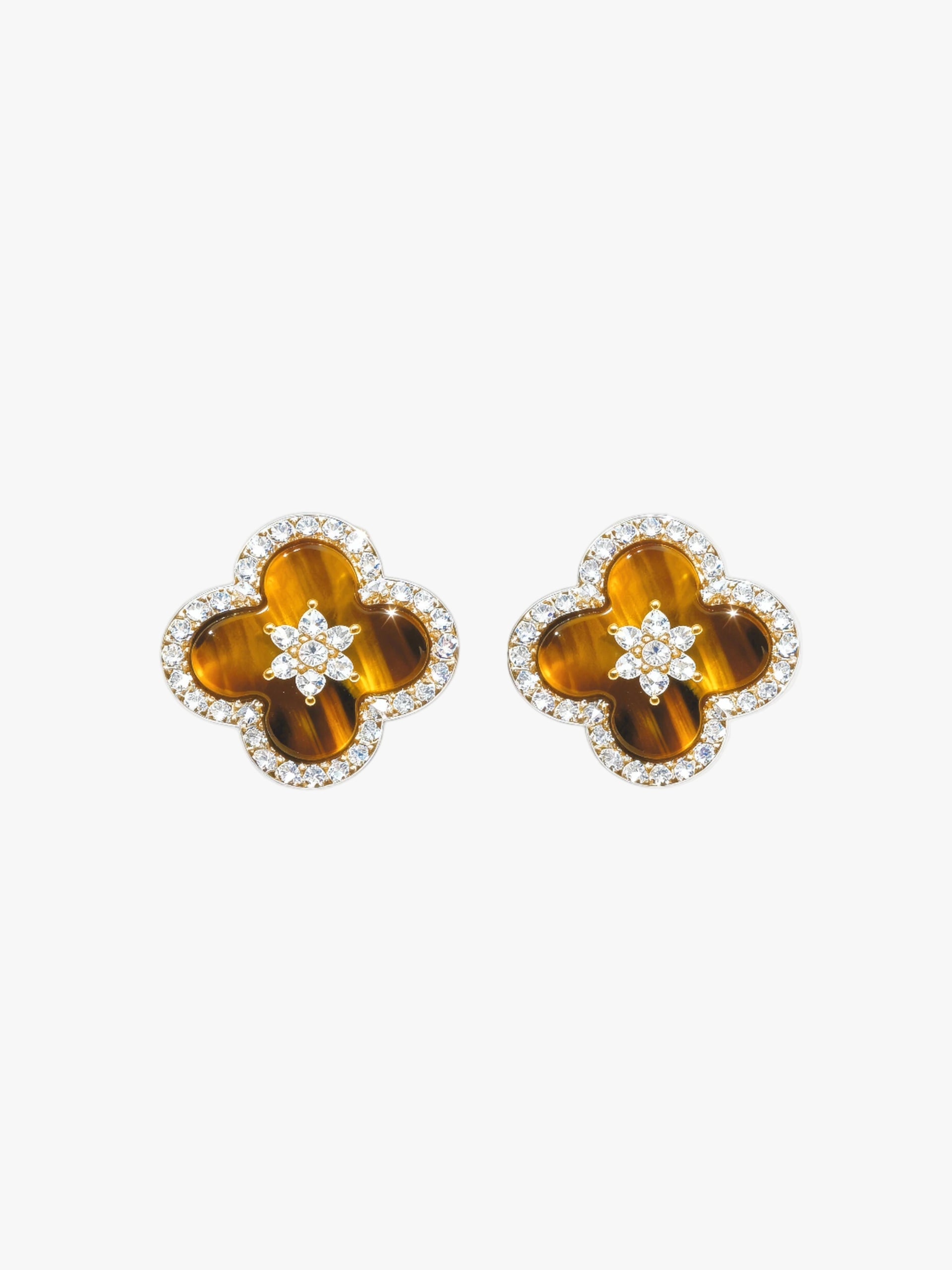 Tiger Eye Clover Stud Earrings