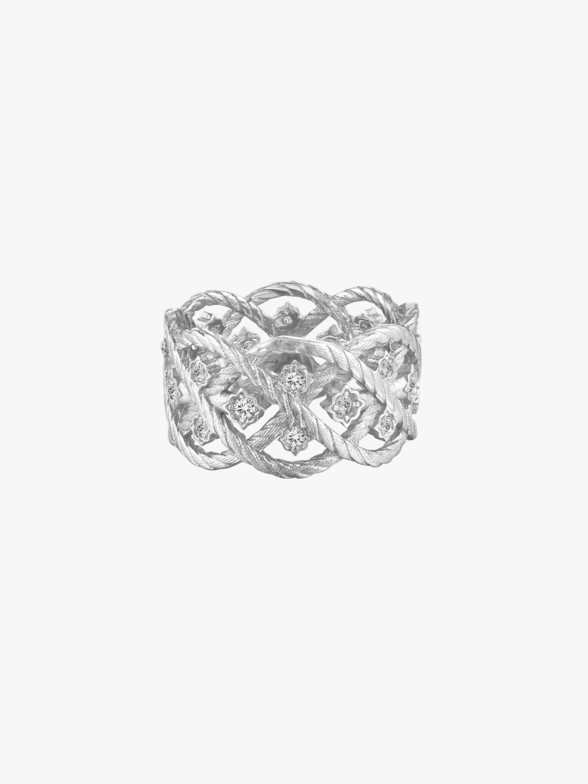 Brushed Silver Braided Lattice Ring