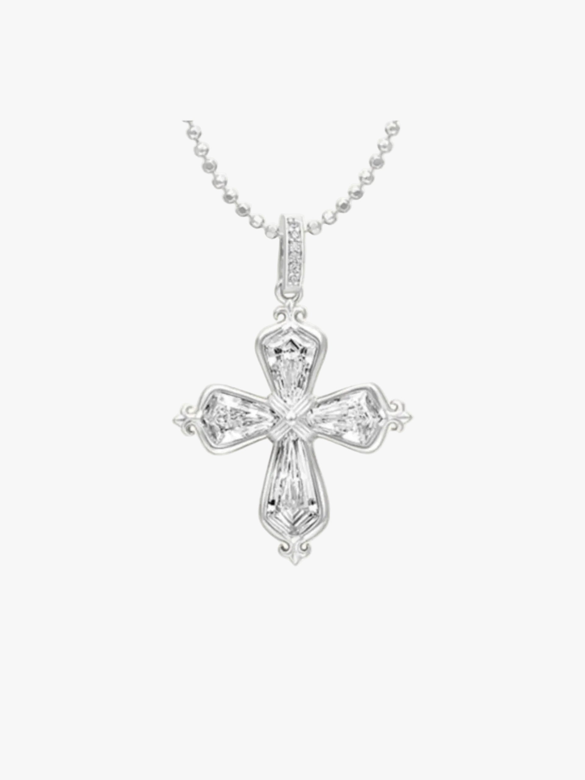 Silver Iris Cross Pendant Necklace
