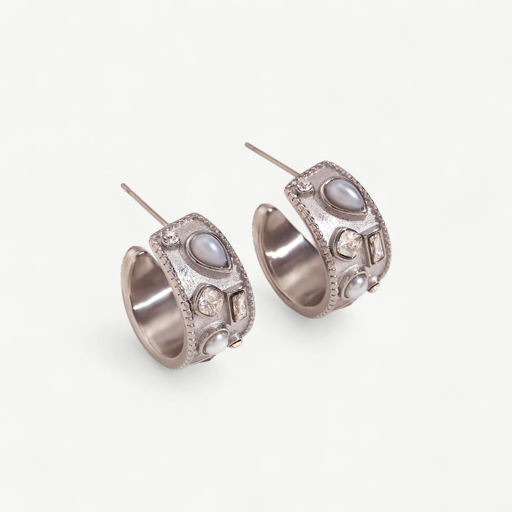 Pearl & Cubic Zirconia C-Hoop Earrings