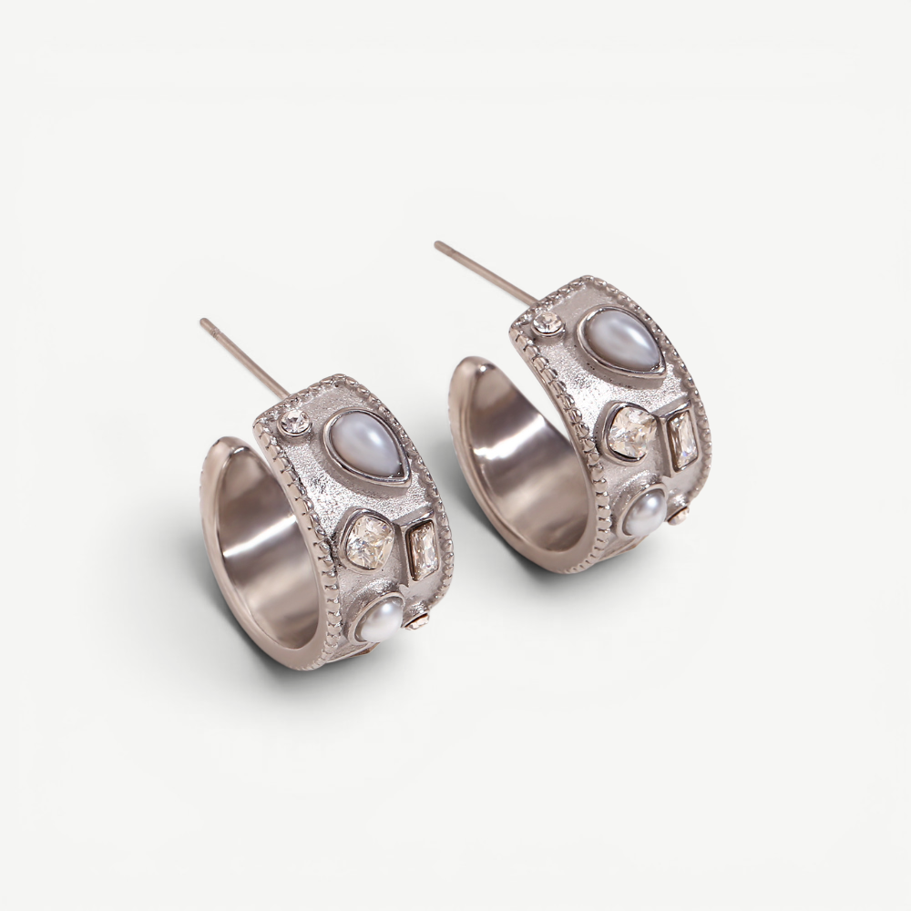 Pearl Mosaic C-Hoop Earrings