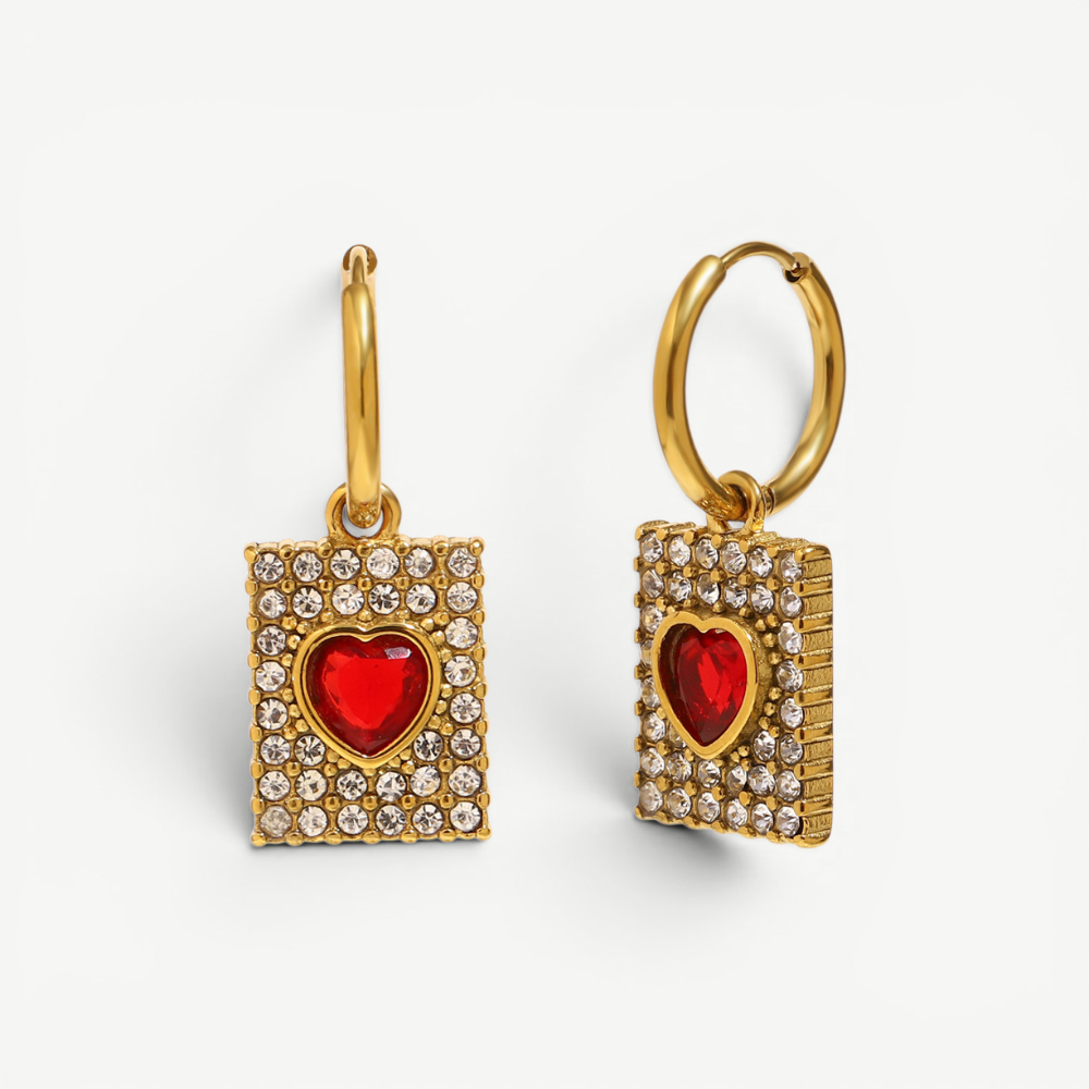 Crimson Heart Pavé Tag Earrings