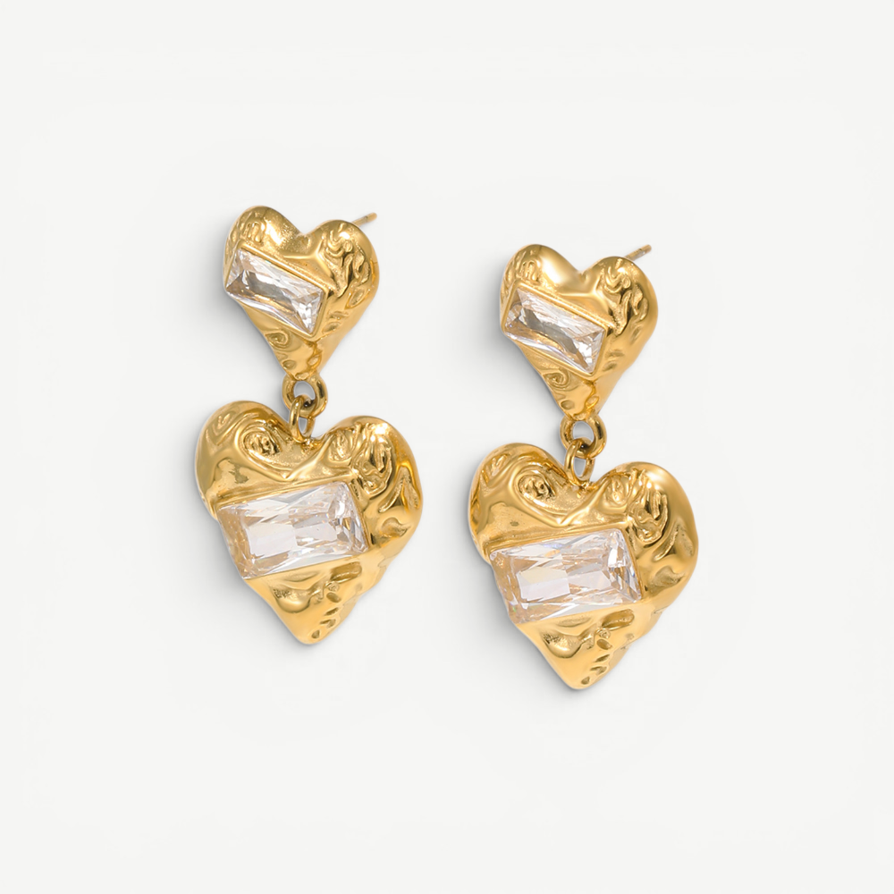 Molten Double Heart Drop Earrings