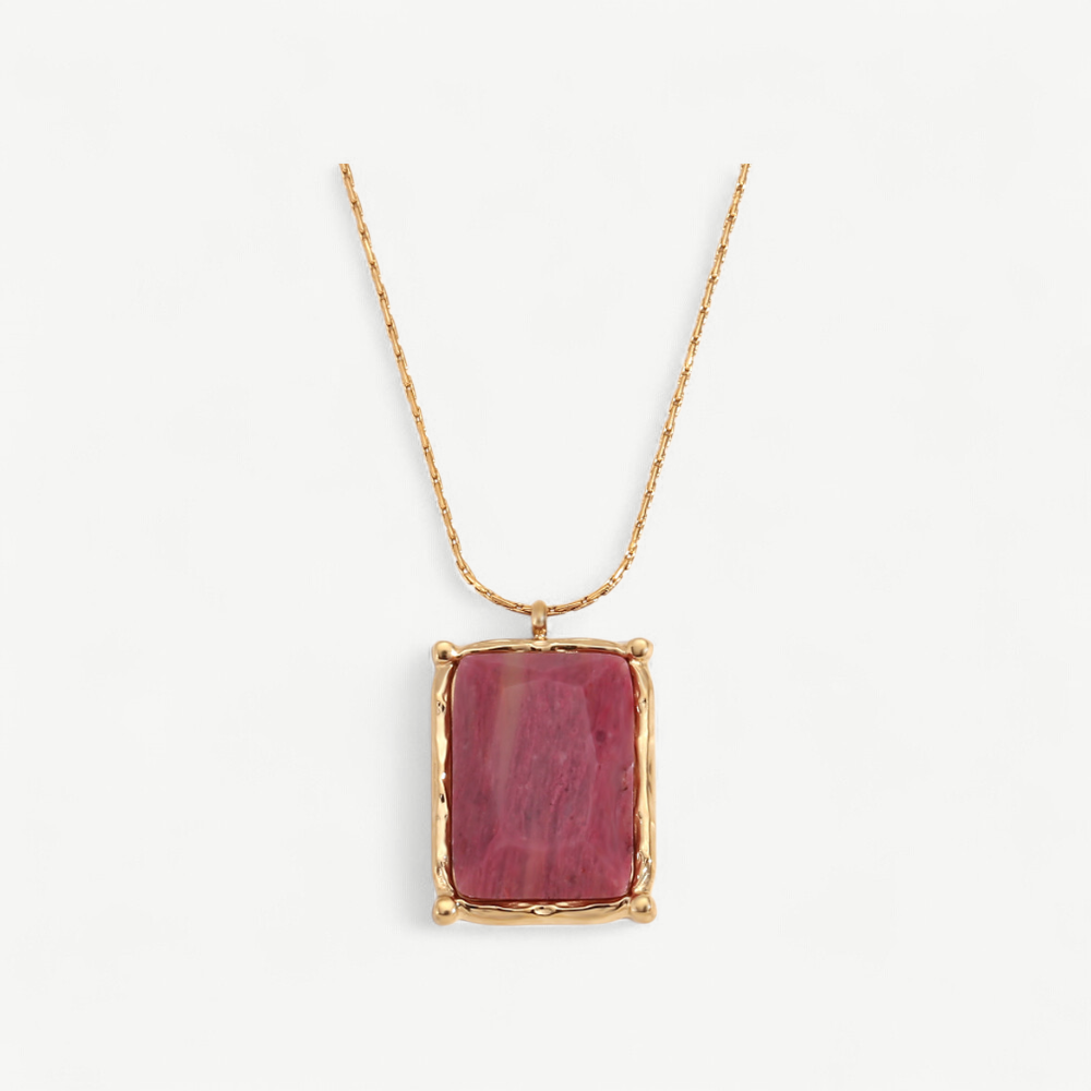 Strawberry Quartz Rectangle Necklace