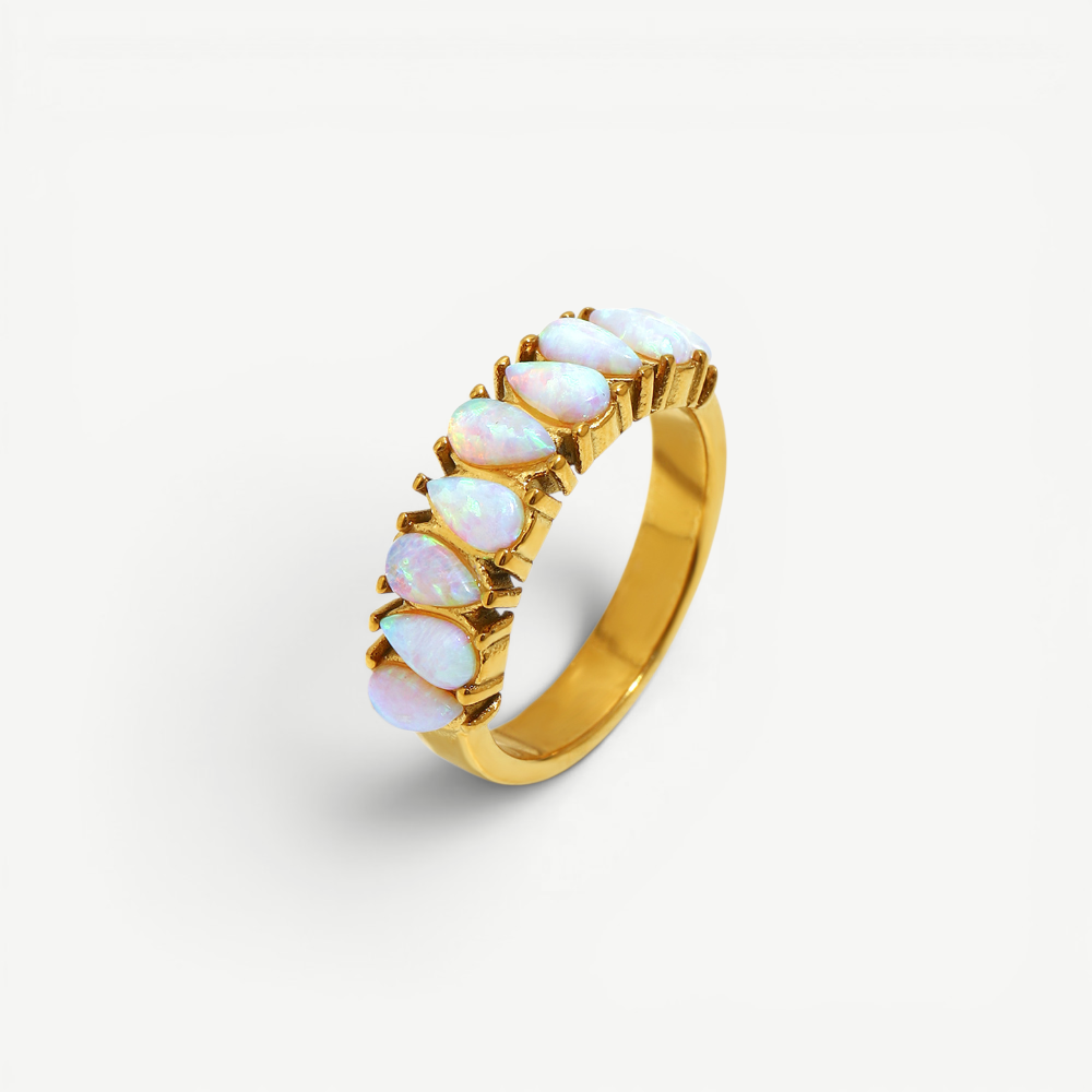Pear-Cut Opal Half-Eternity Ring