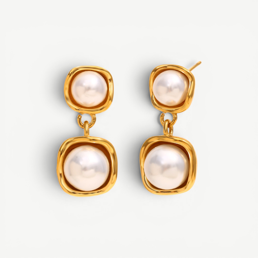 Double Pearl Drop Earrings