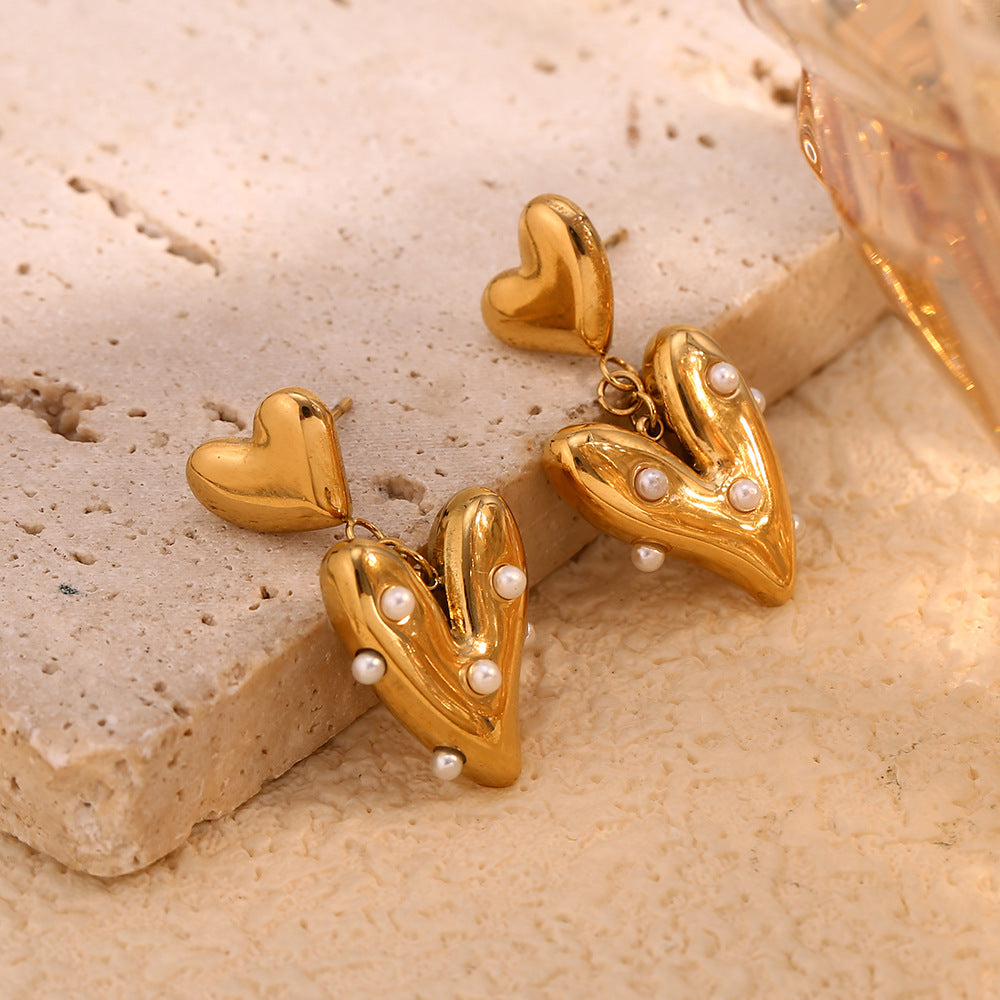 Pearl Heart Drop Earrings