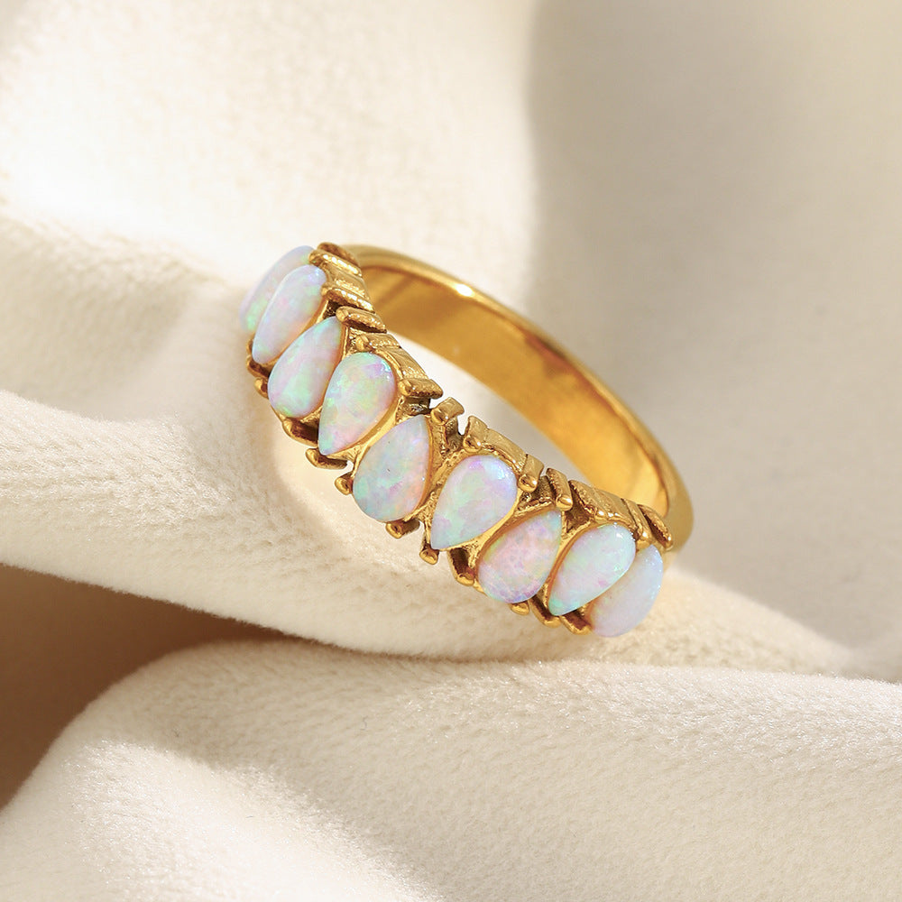 Pear-Cut Opal Half-Eternity Ring
