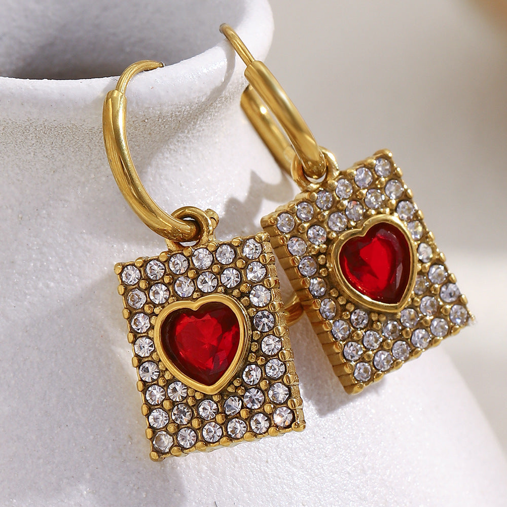 Crimson Heart Pavé Tag Earrings