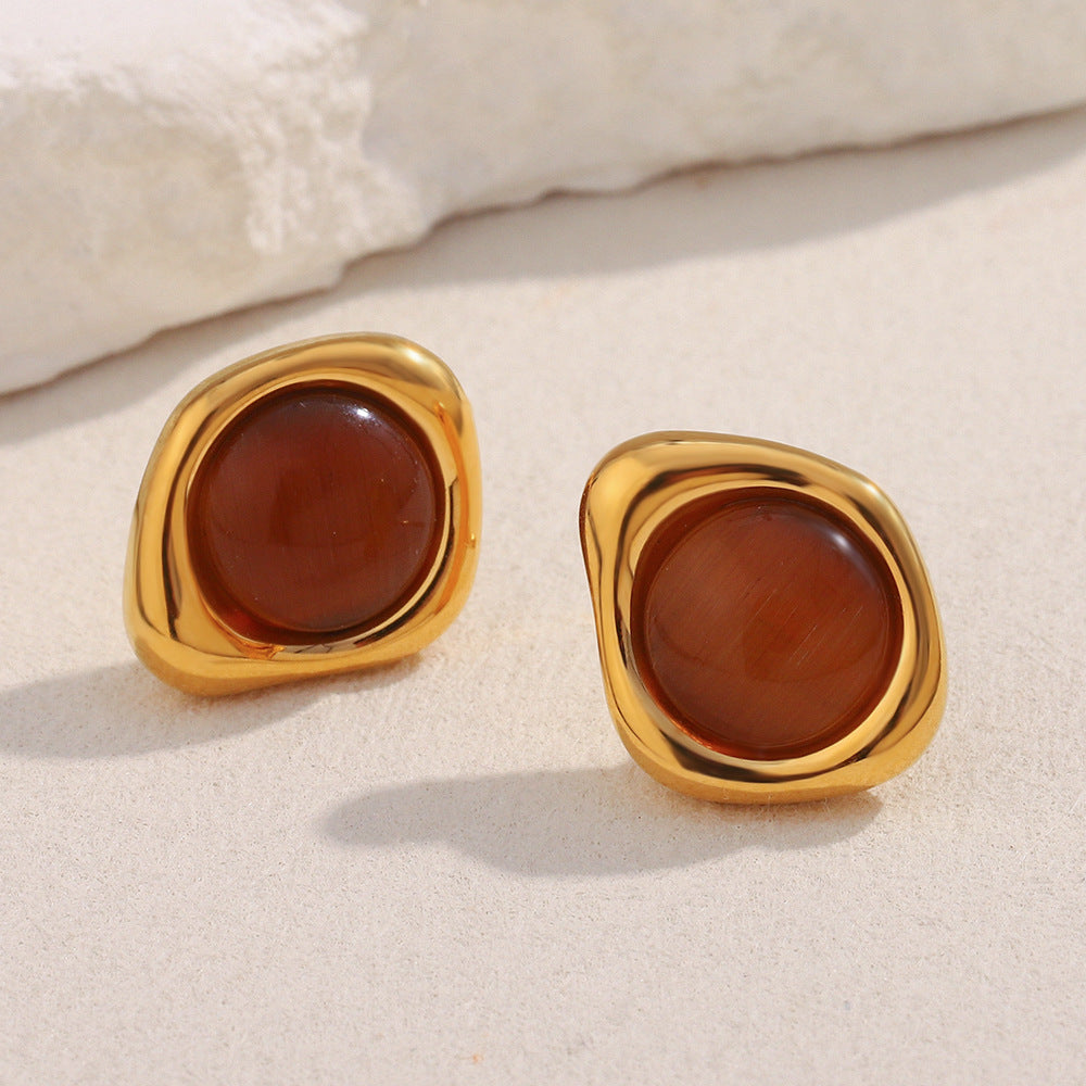 Tiger Eye Stud Earrings