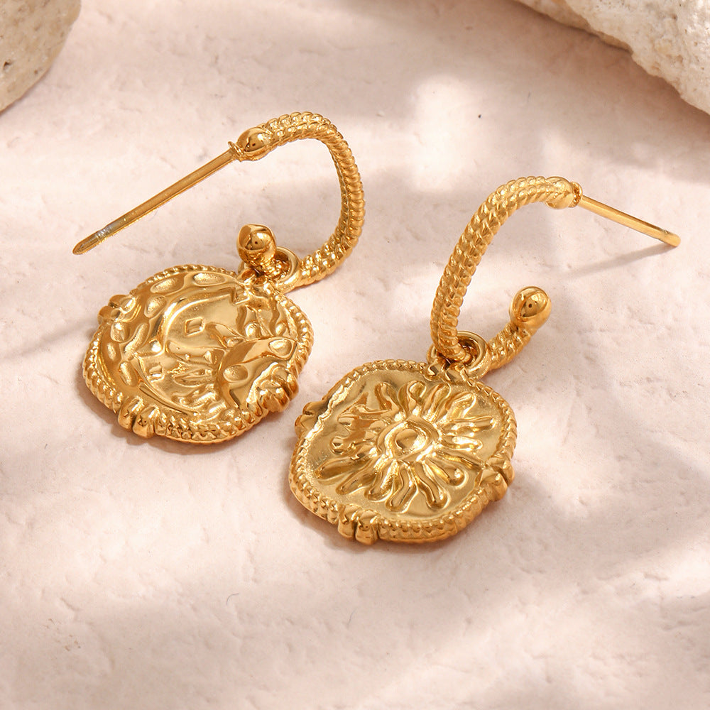 Sunburst Medallion Twisted Hoops