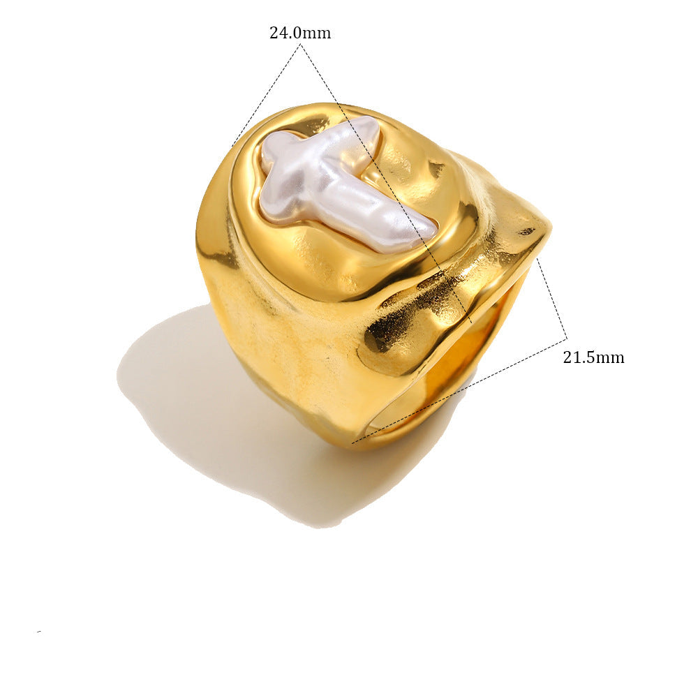 Pearl Cross Signet Ring