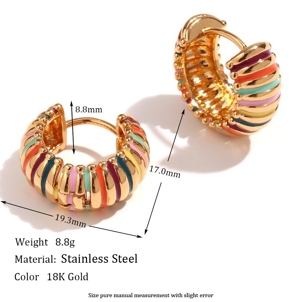 Multicolor Enamel Ribbed Hoops