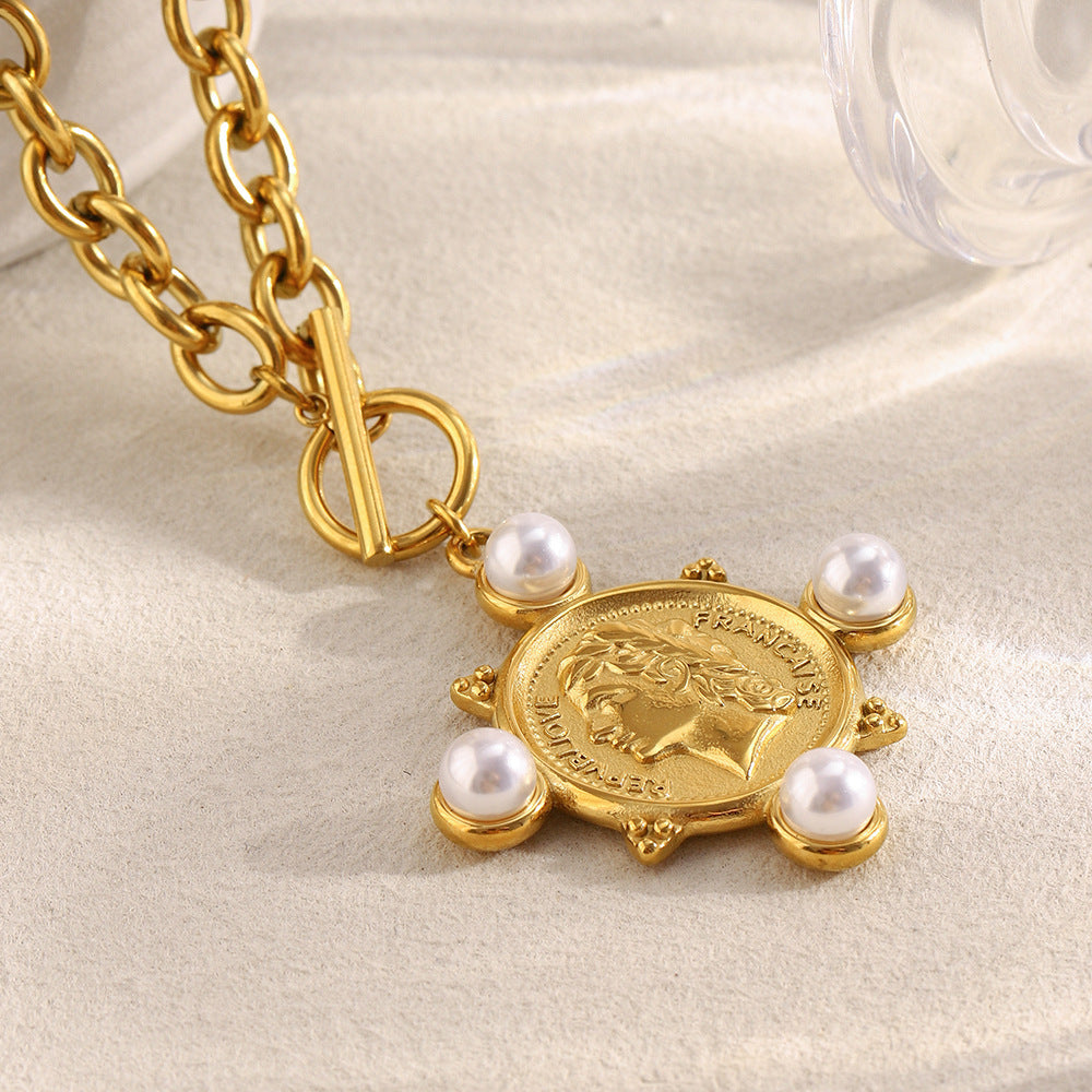 Pearl Coin Toggle Necklace