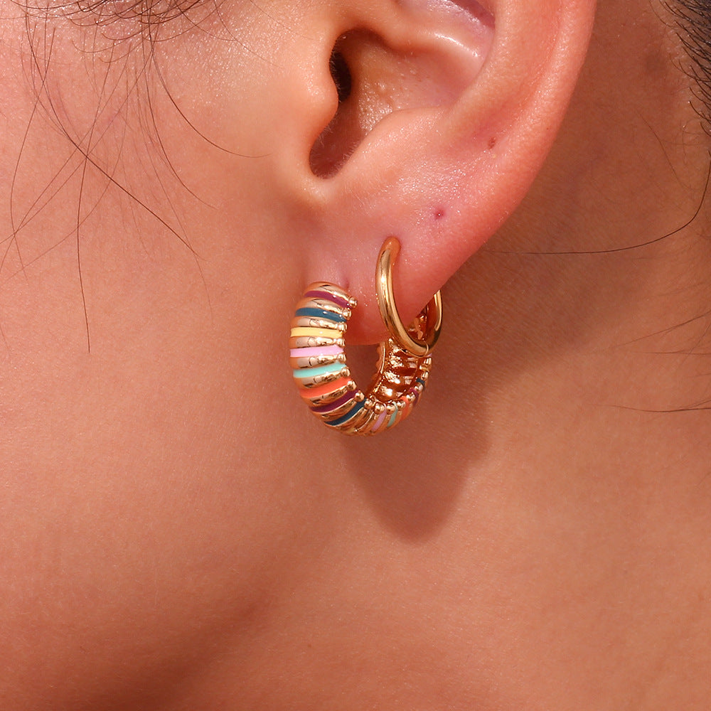 Multicolor Enamel Ribbed Hoops