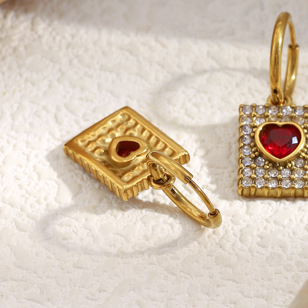 Crimson Heart Pavé Tag Earrings