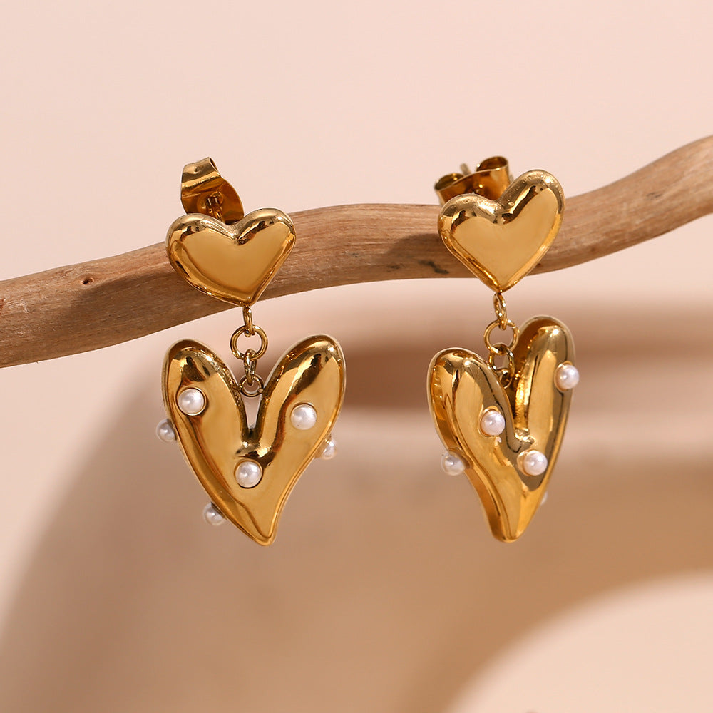 Pearl Heart Drop Earrings