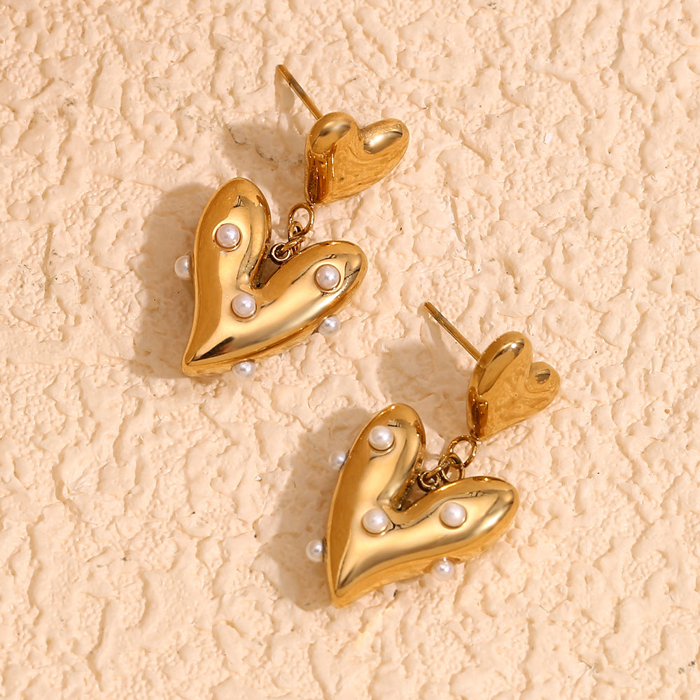 Pearl Heart Drop Earrings