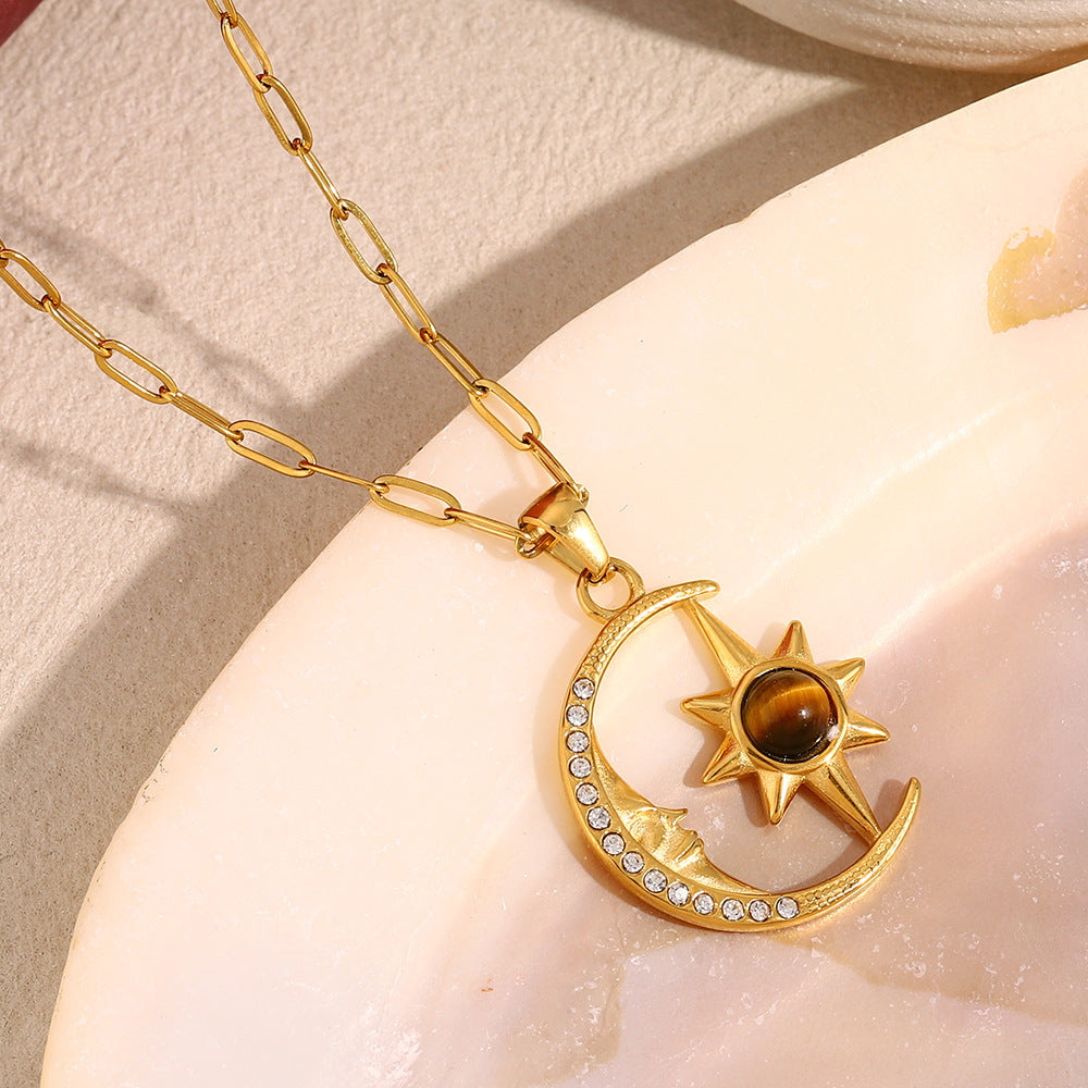 Tiger Eye Moon Star Necklace