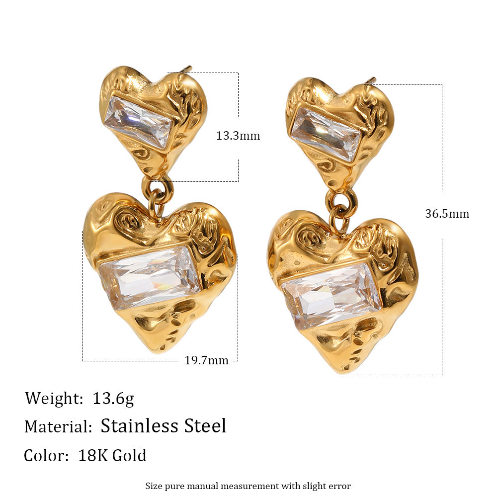 Molten Double Heart Drop Earrings