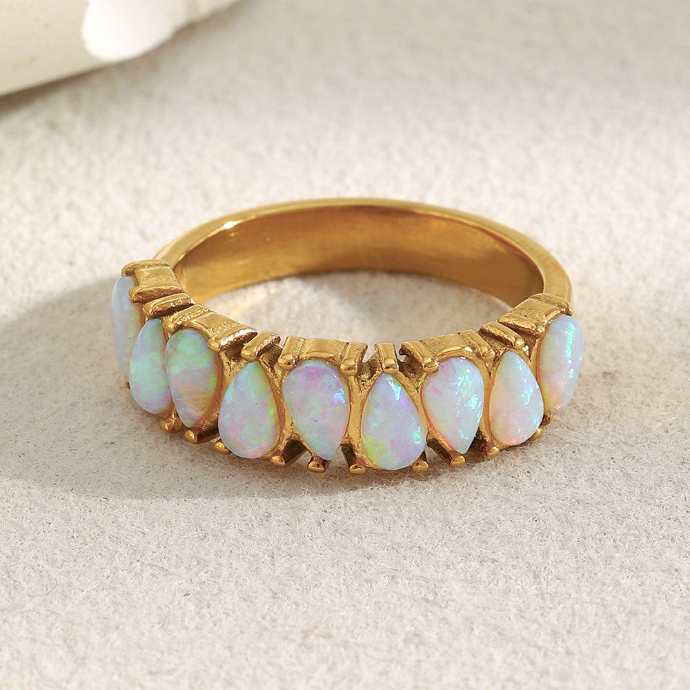 Pear-Cut Opal Half-Eternity Ring