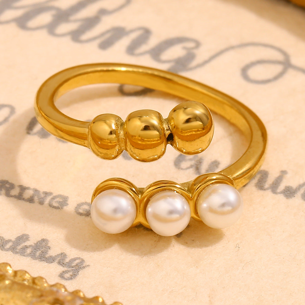 Domed Bean & Pearl Ring