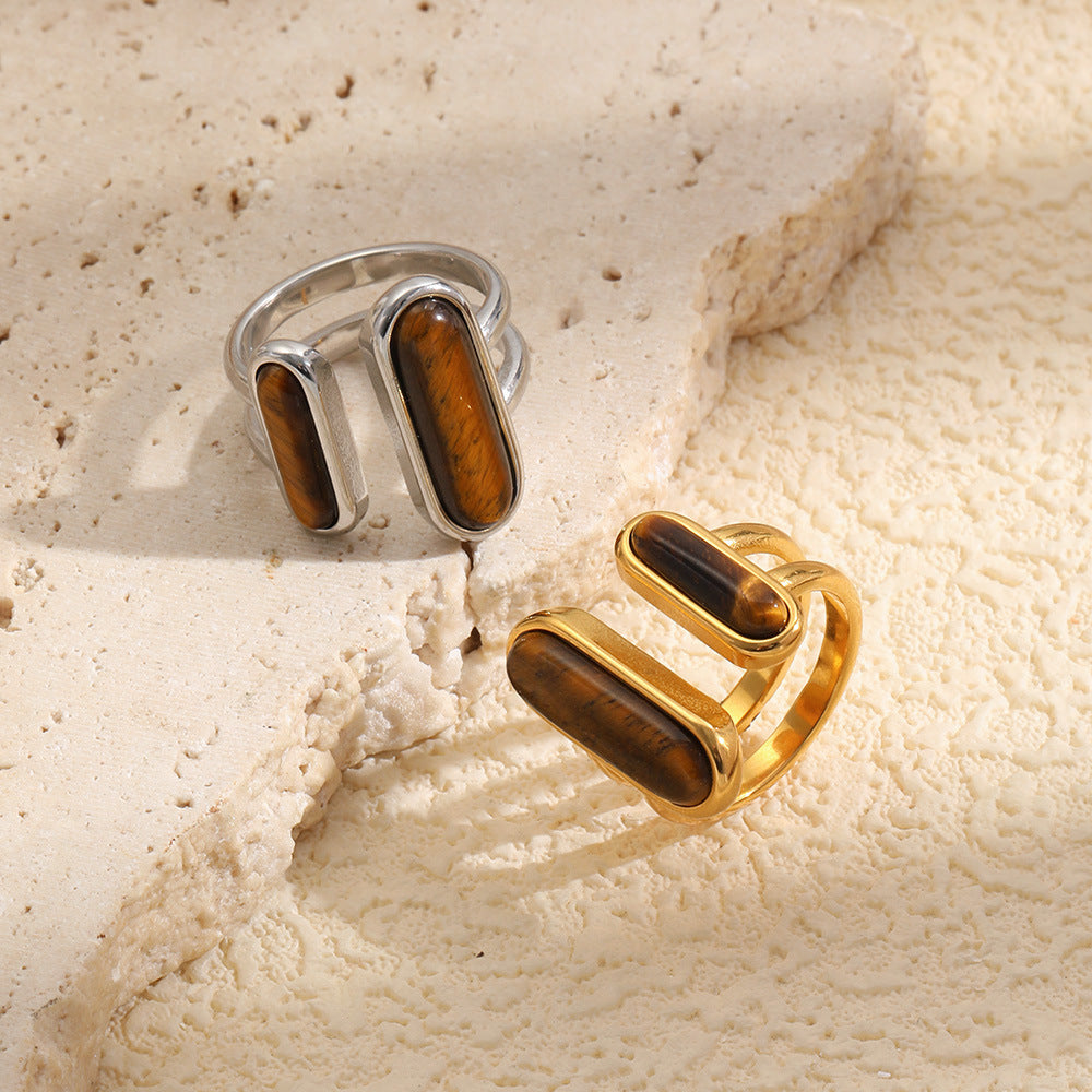 Tiger Eye Toi et Moi Ring