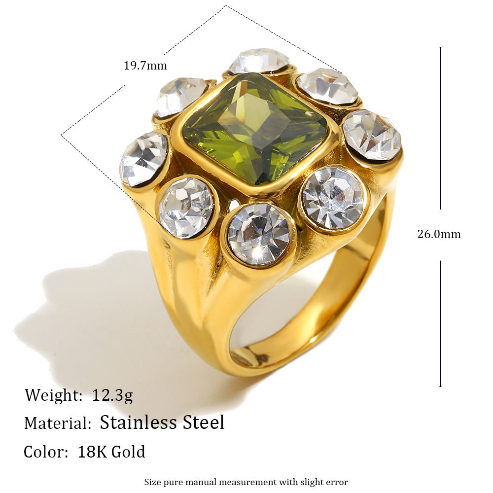 Olive Green Halo Dome Ring