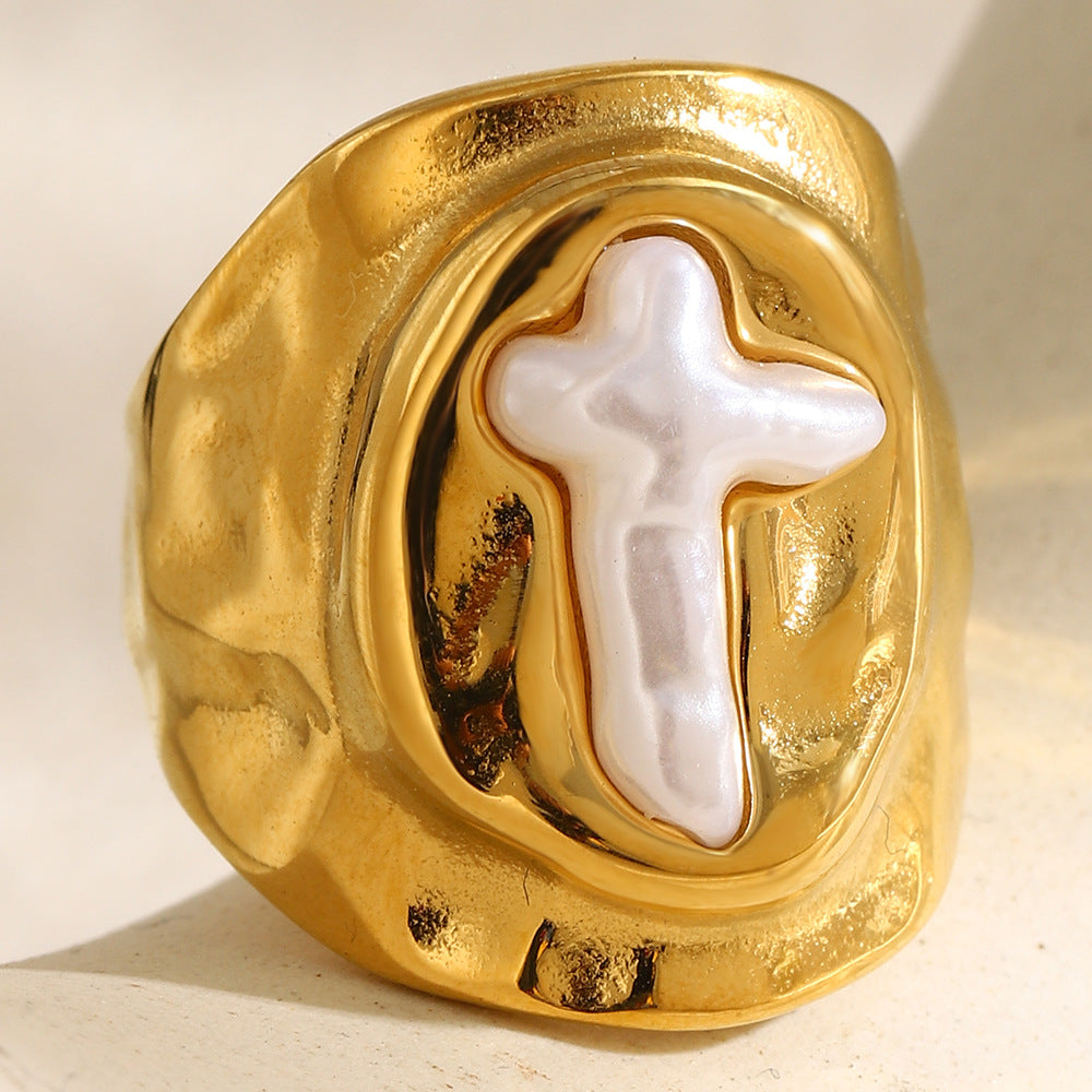 Pearl Cross Signet Ring