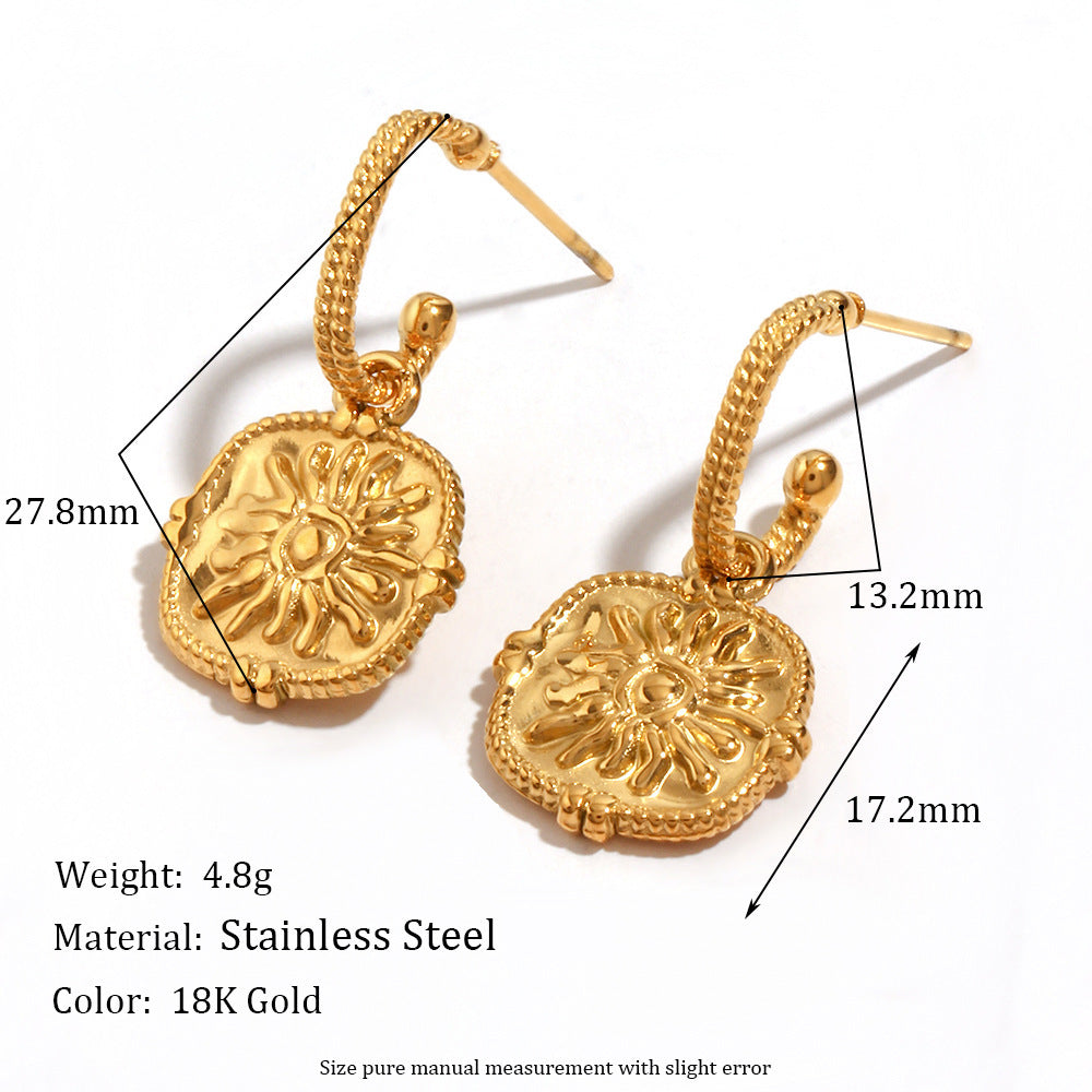 Sunburst Medallion Twisted Hoops