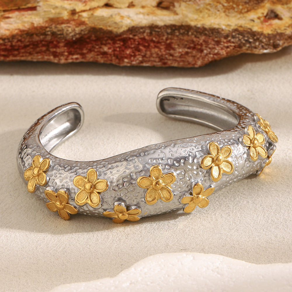 Floral Textured Cuff Bangle