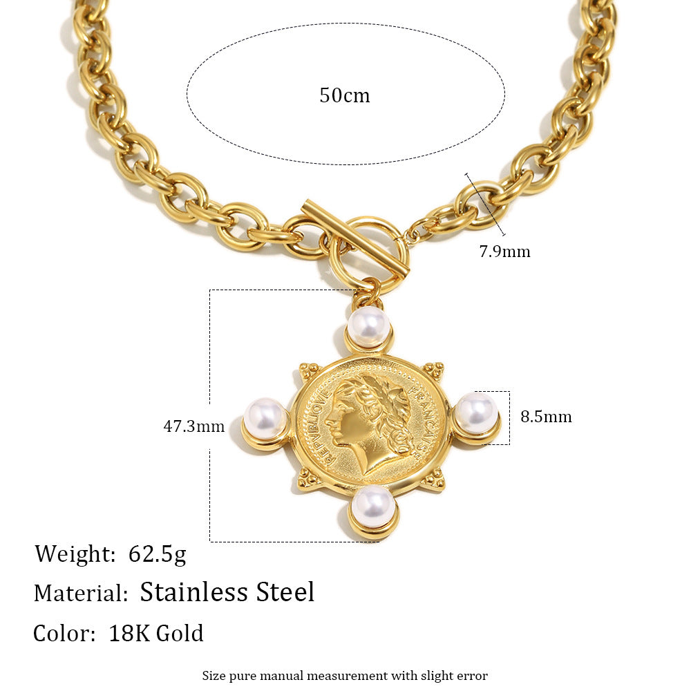 Pearl Coin Toggle Necklace