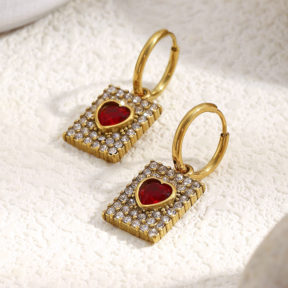 Crimson Heart Pavé Tag Earrings