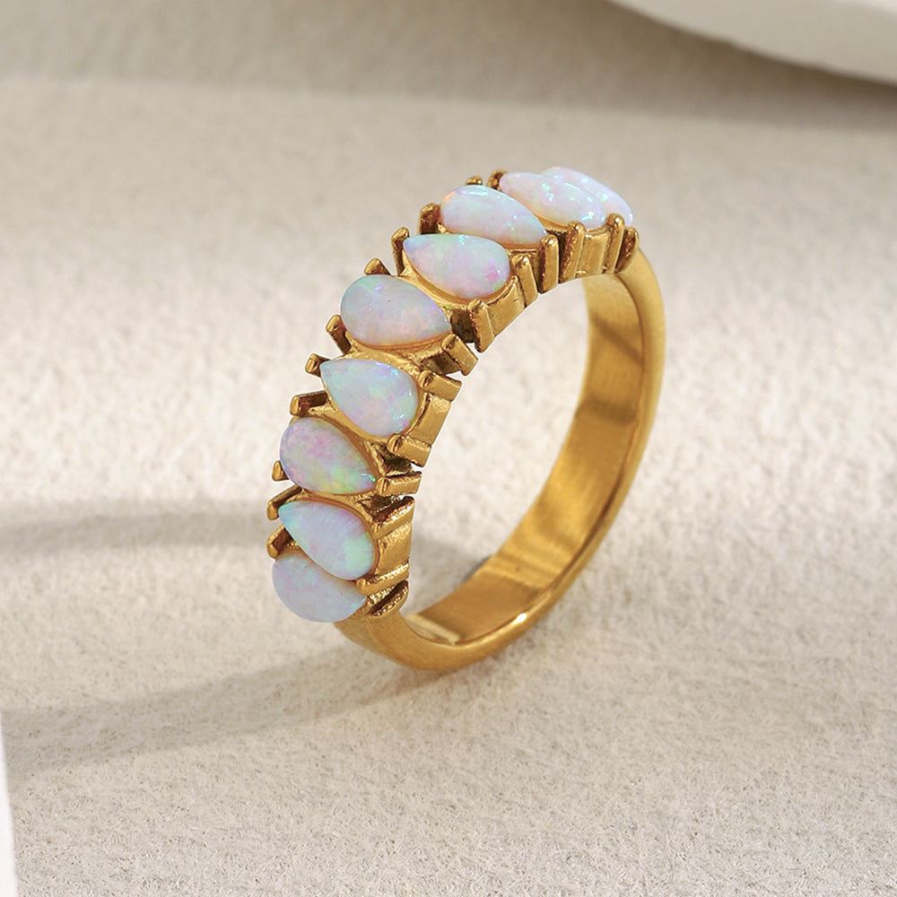 Pear-Cut Opal Half-Eternity Ring