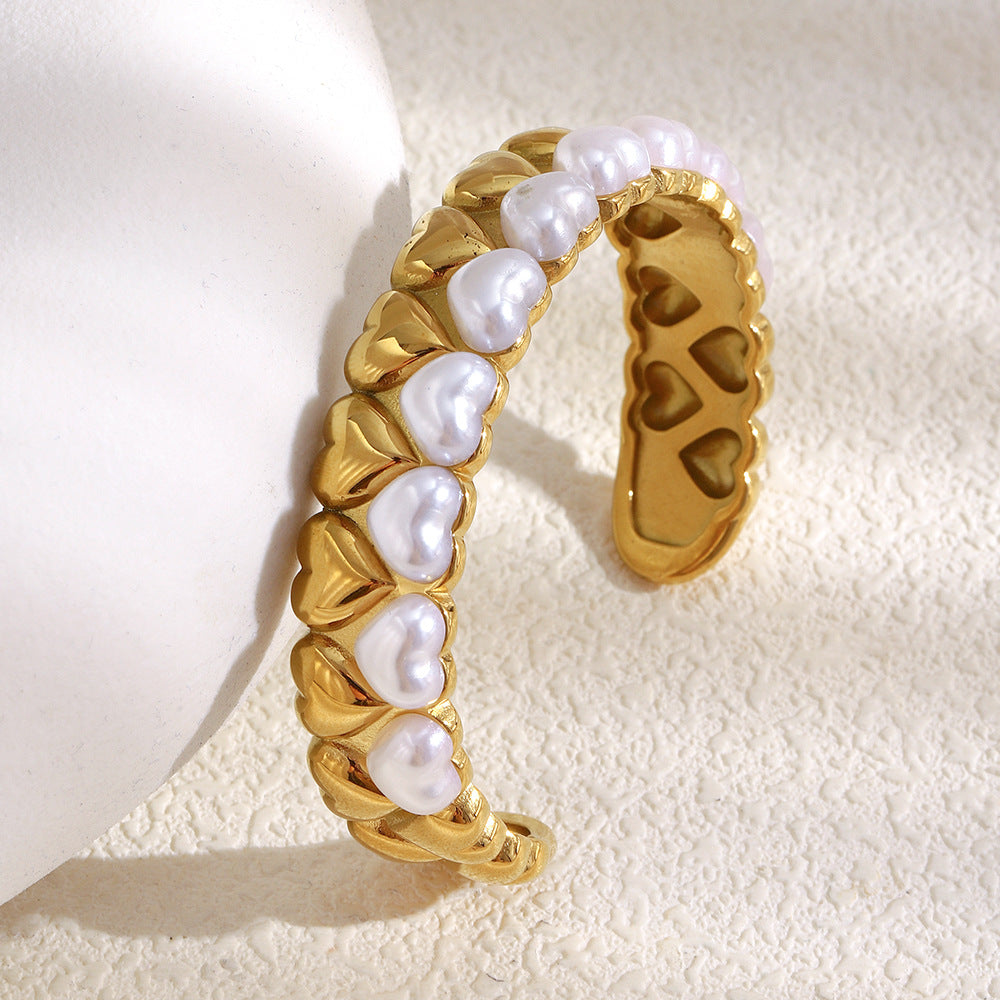 Pearl Heart Motif Cuff