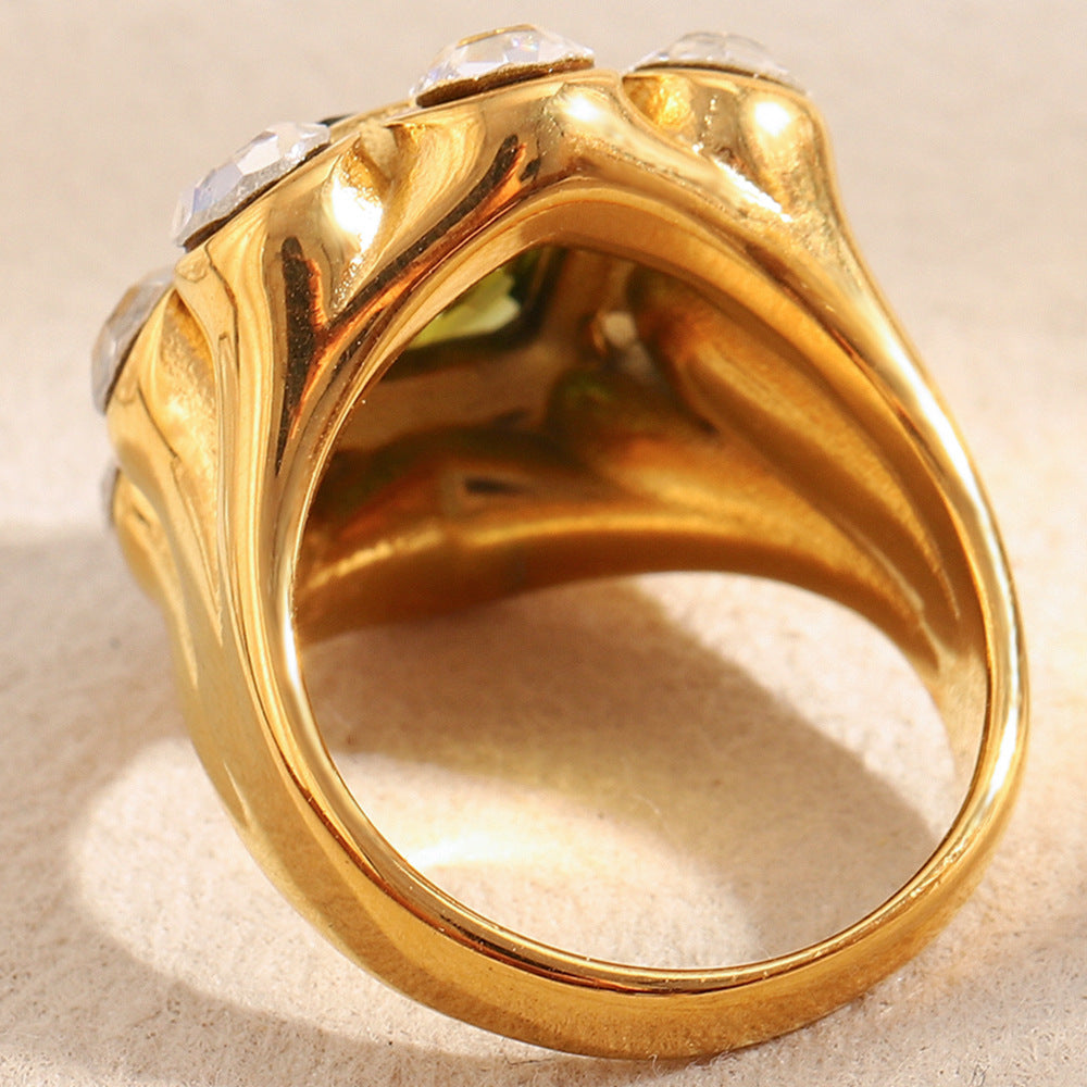 Olive Green Halo Dome Ring