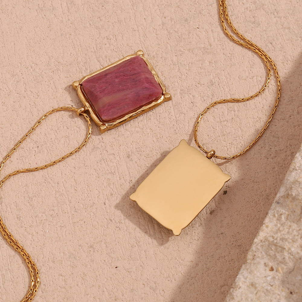 Strawberry Quartz Rectangle Necklace
