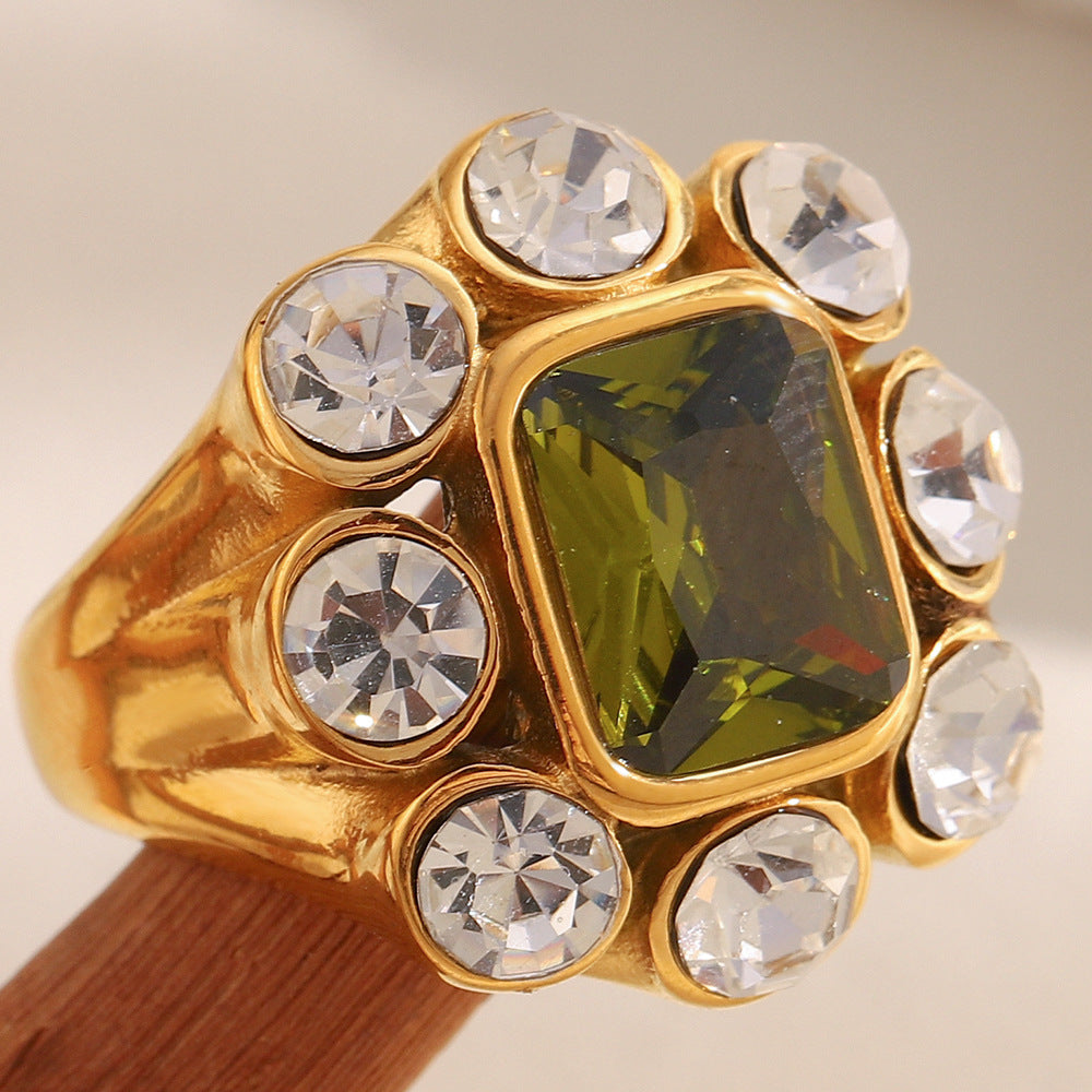 Olive Green Halo Dome Ring