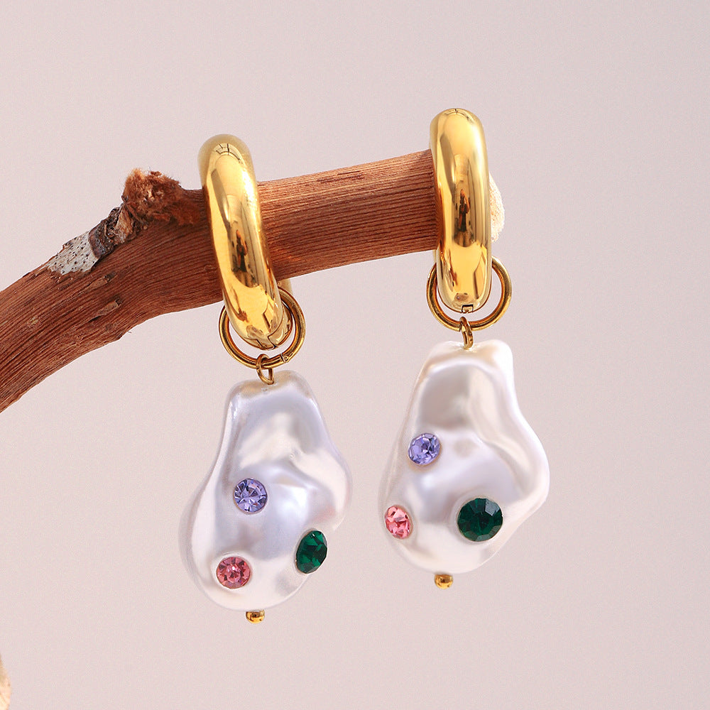 Jewelled Pearl Hoop Earrings