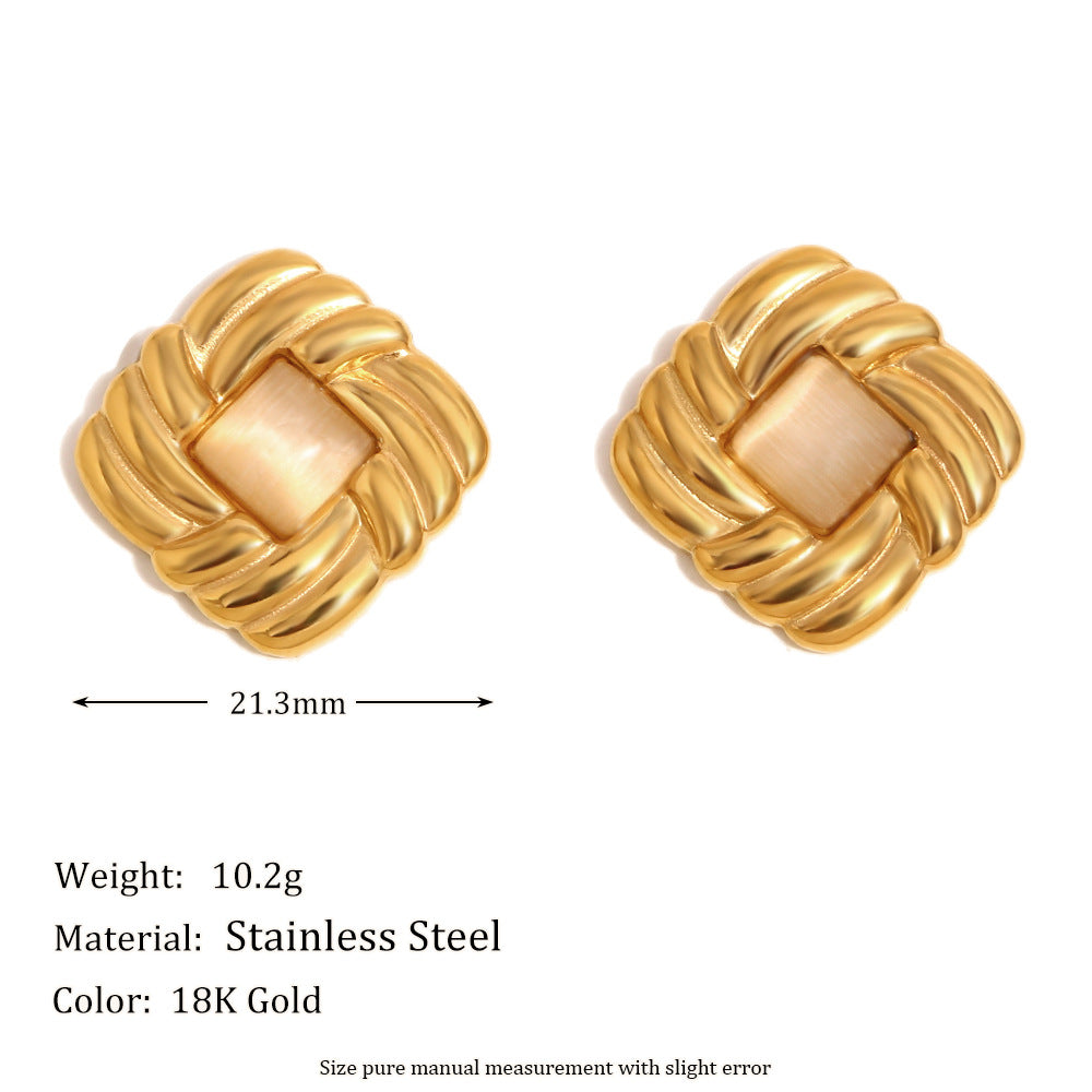 Woven Cat's Eye Button Studs