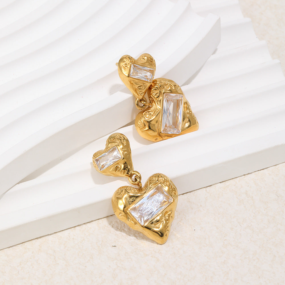 Molten Double Heart Drop Earrings