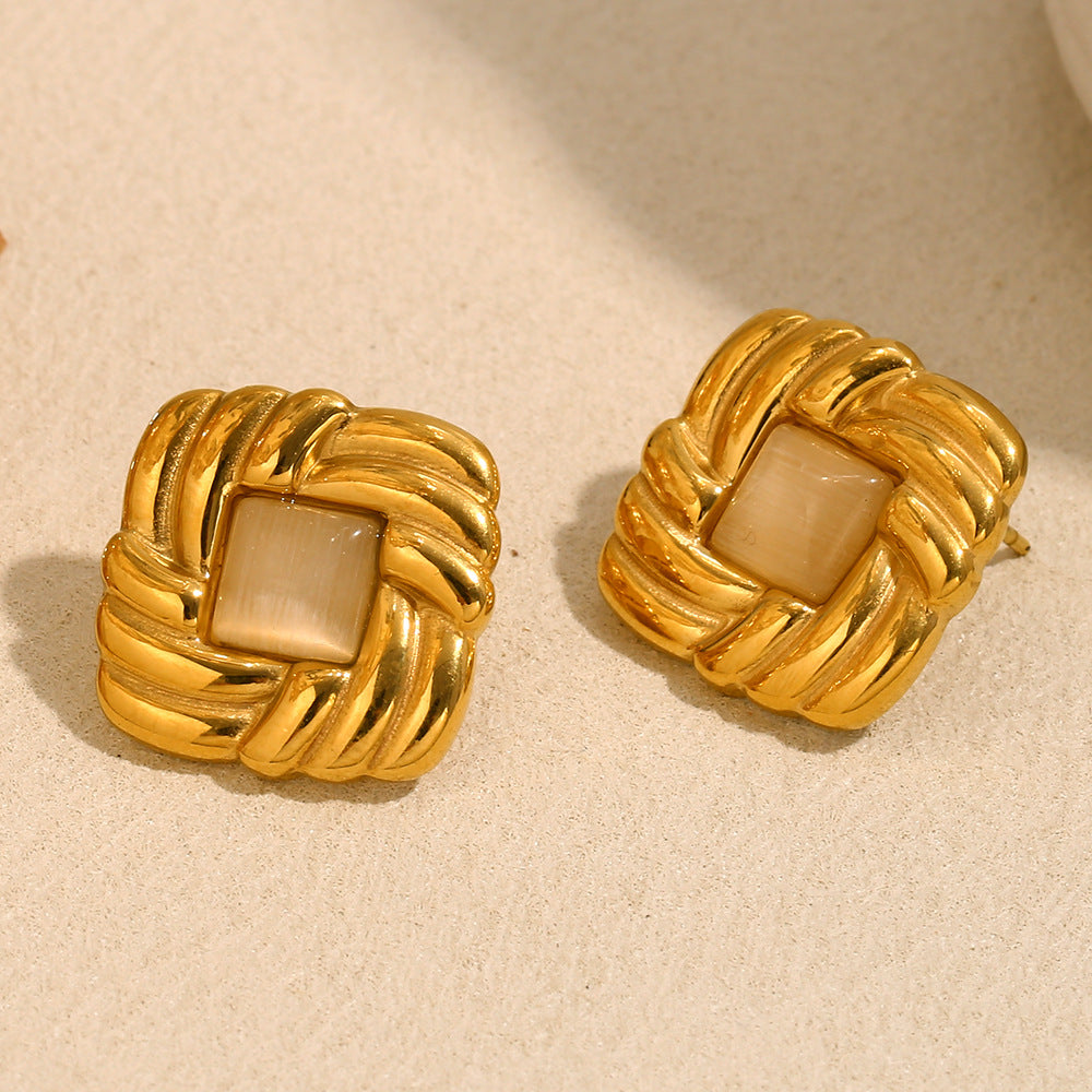 Woven Cat's Eye Button Studs