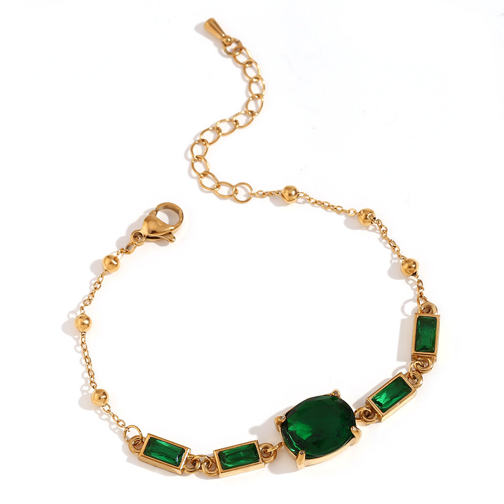 Emerald Cushion Beaded Chain Bracelet