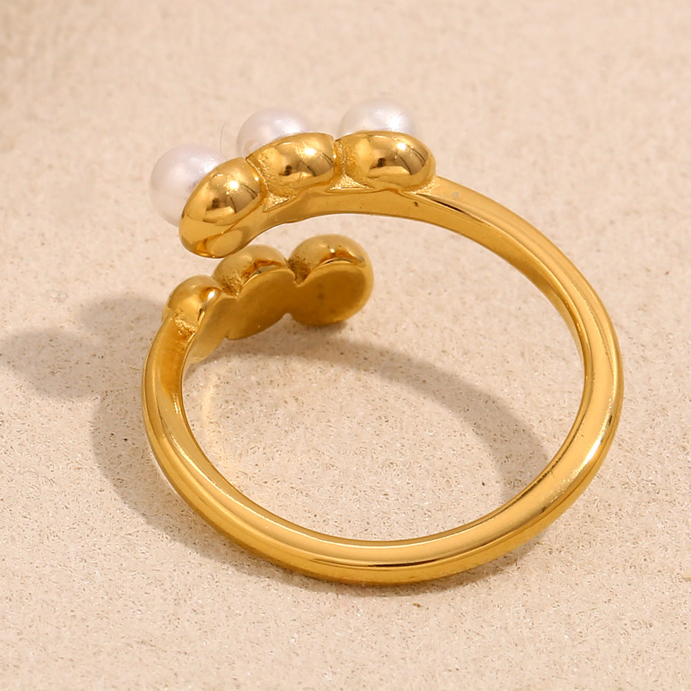 Domed Bean & Pearl Ring