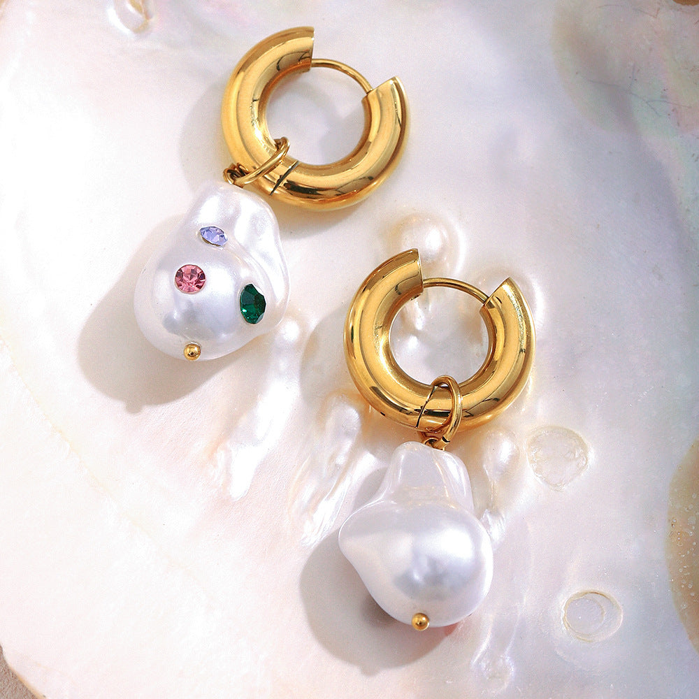 Jewelled Pearl Hoop Earrings