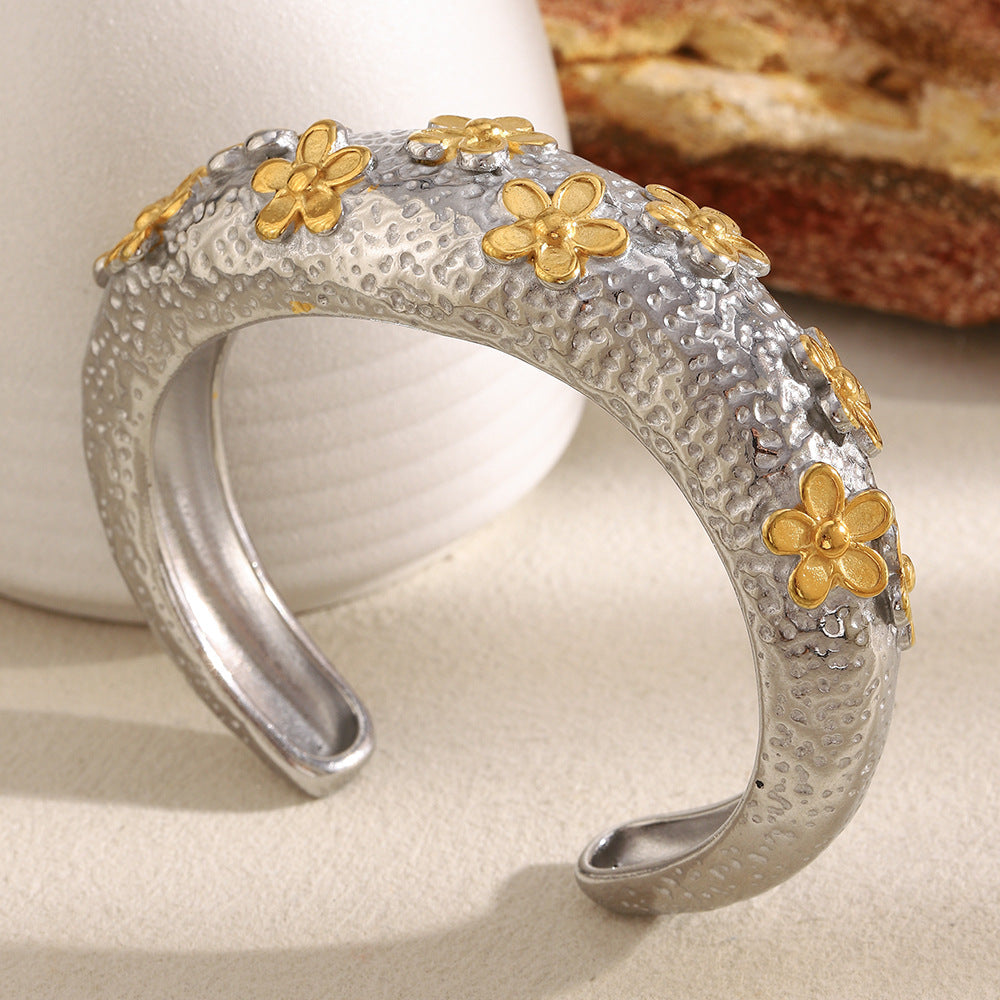 Floral Textured Cuff Bangle