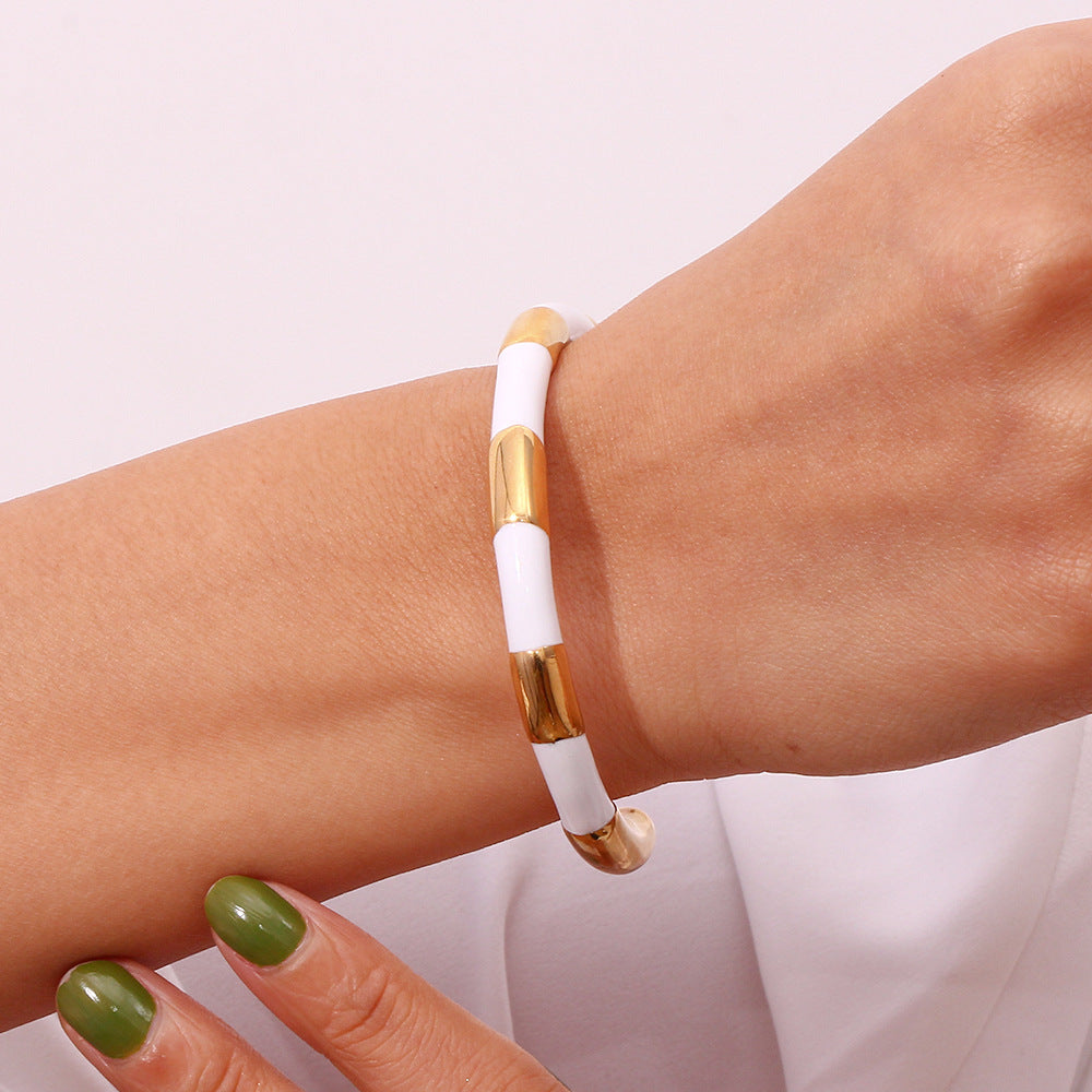 Enamel Banded Cuff Bracelet